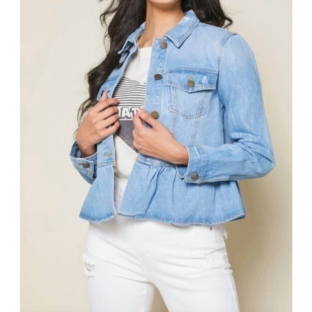 Light Blue Peplum Denim Jacket